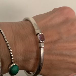 Sterling Silver Smooth Plain Purple Amethyst Bangle 8 inch